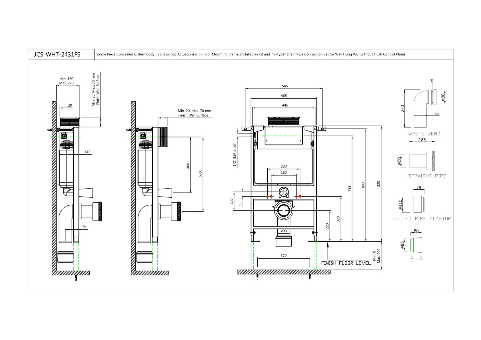 Инсталляции для подвесного унитаза Jaquar JCS-WHT-2431FS Инсталляции для подвесного унитаза Jaquar JCS-WHT-2431FS